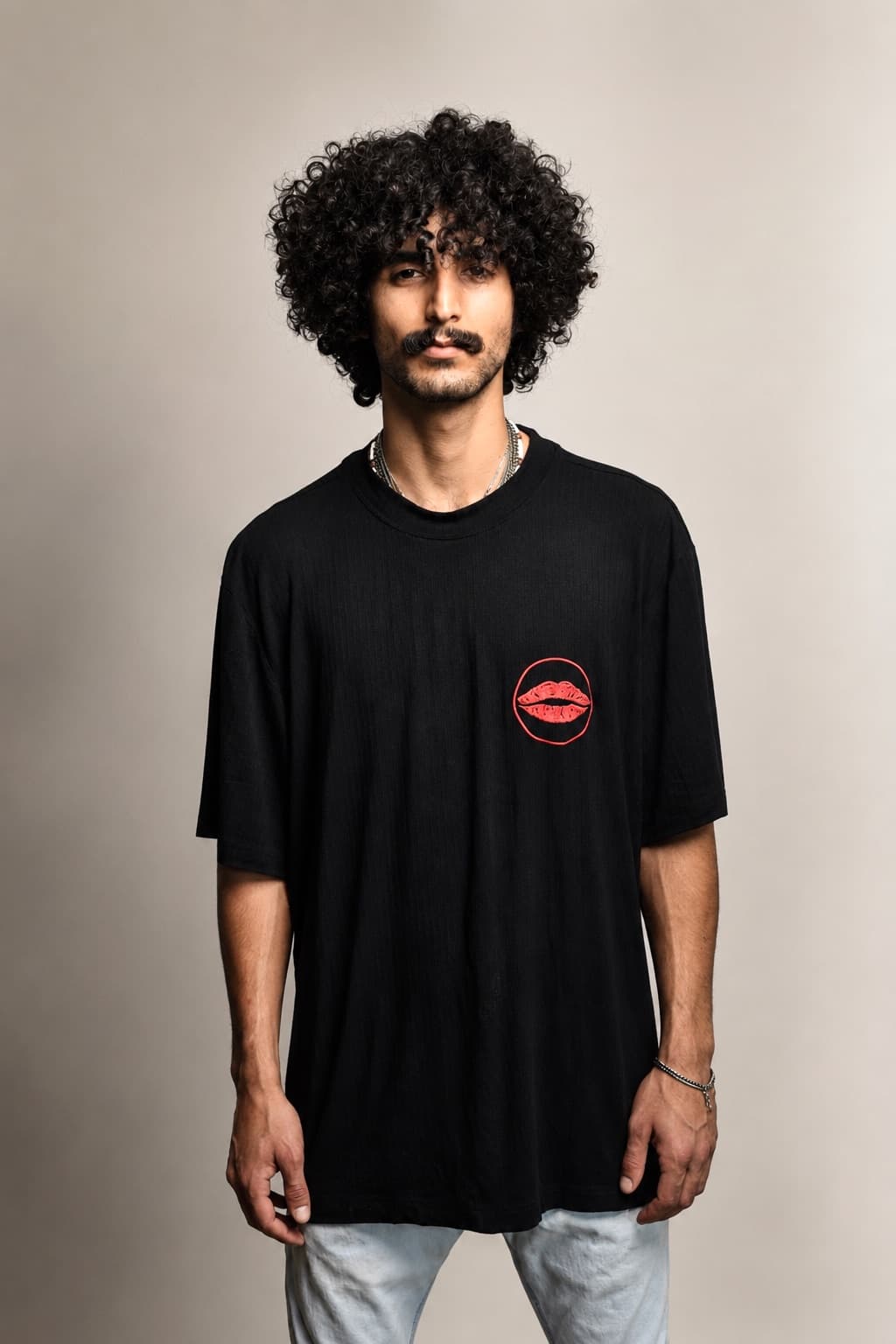 Lips Tee — Black · embroidered